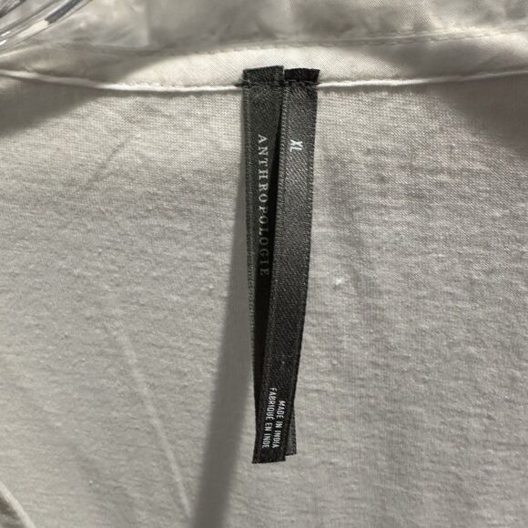 By Anthropologie Cutwork Babydoll Blouse Women's XL White Cotton Butterfly - Picture 8 of 14